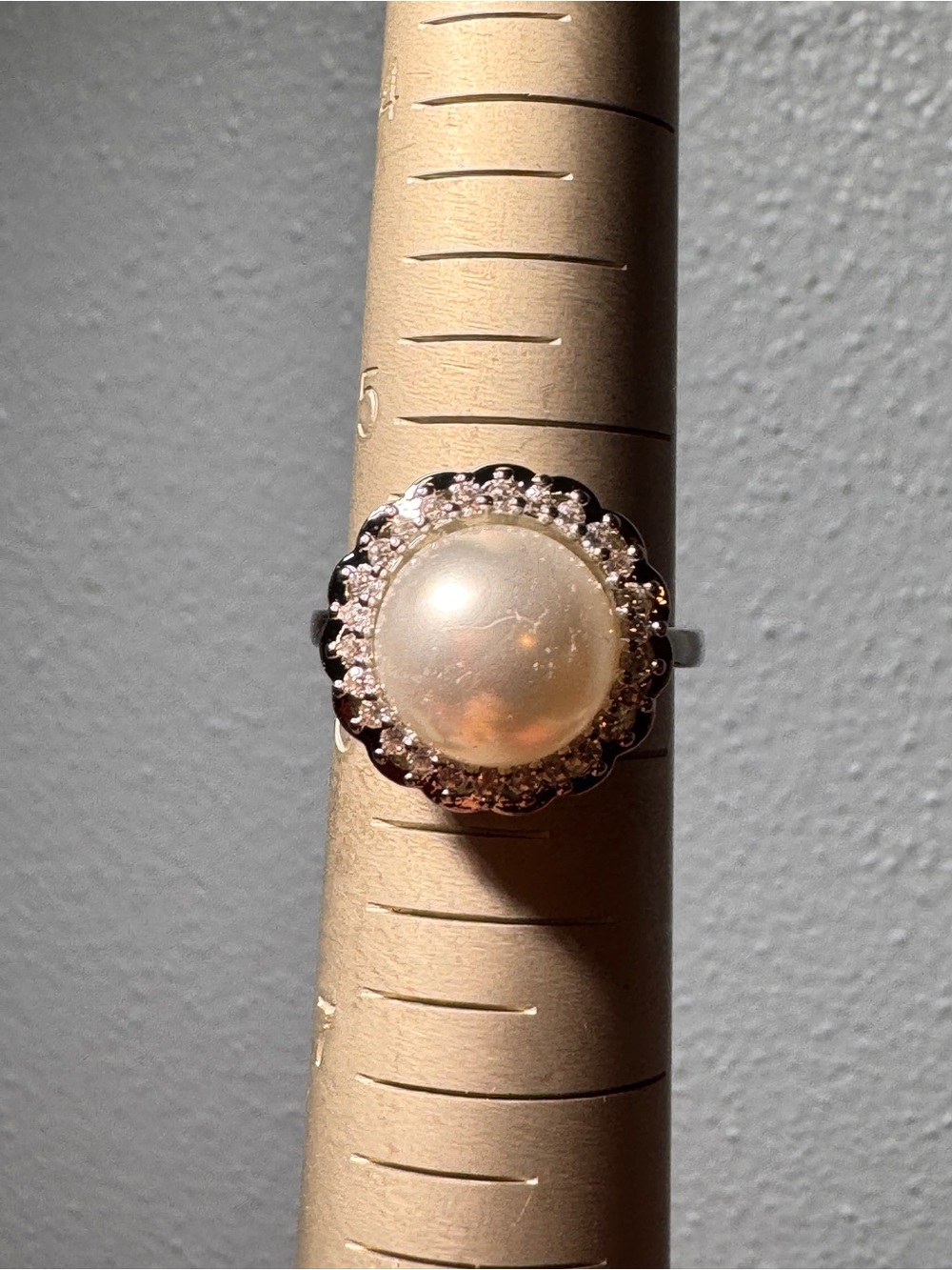 Classic Pearl Halo Ring in White and Silver